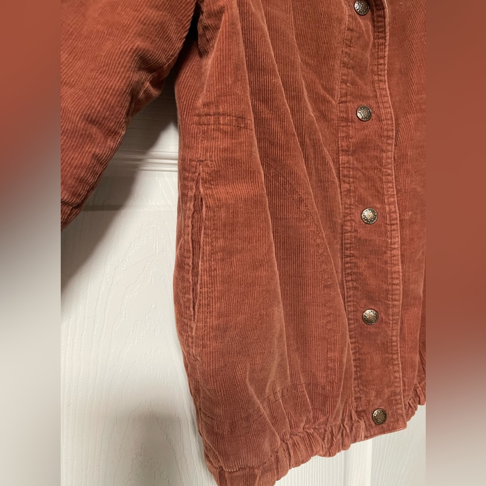 CORDAROY Burn Orange/Brown Long Sleeve Button Up Lined Jacket - Picture 3 of 9
